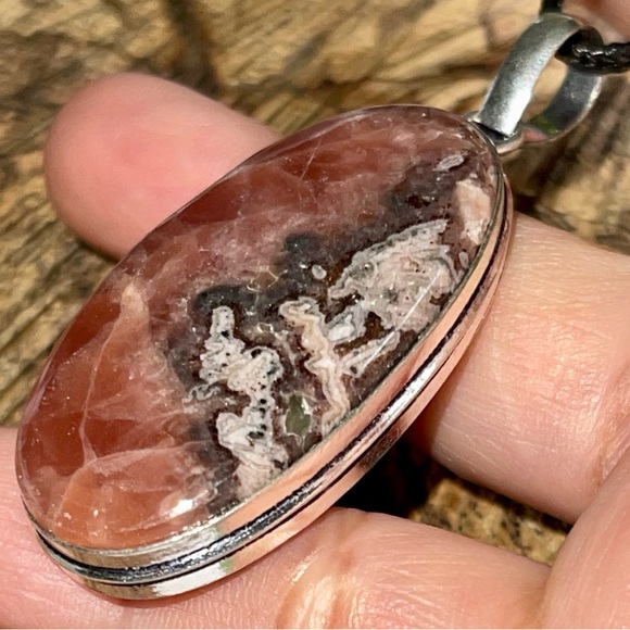 Raspberry Spar Rhodochrosite Pendant 2 1/4” - Picture 3 of 13